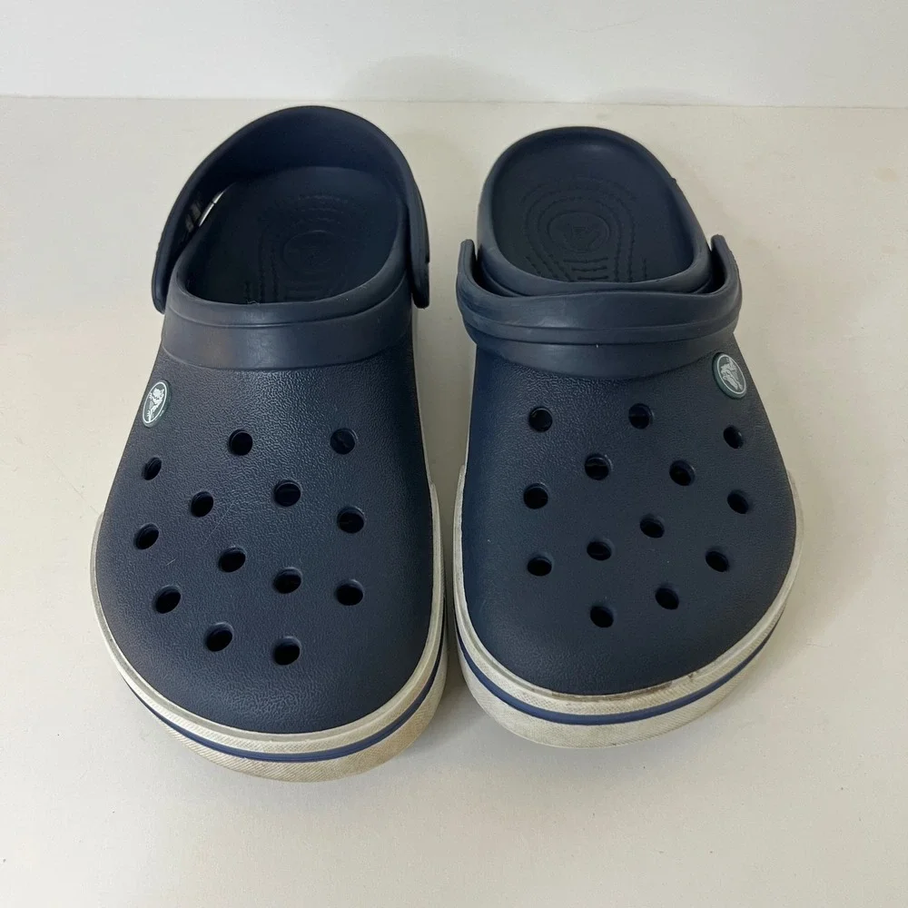Crocs Crocband Navy Blue White Mens 7 Womens 9 Sporty‎ Clog Sandals 11016